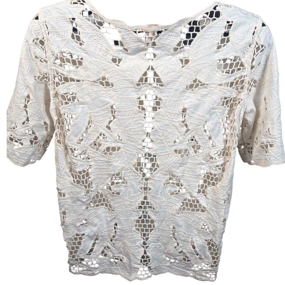 H&M Ivory Embroidered Openwork Top Cutwork Lace US 8
